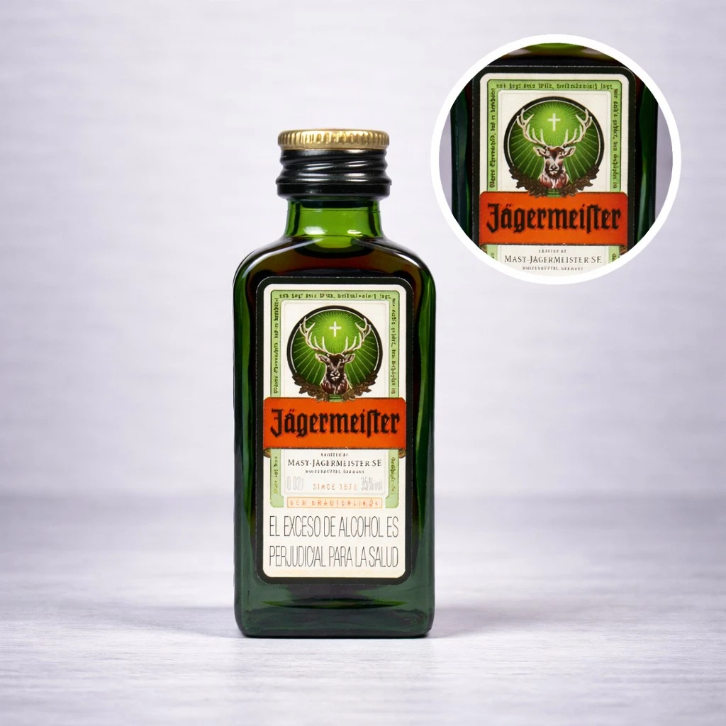 Mini Botella de Jagermeister de 50mL - Miniatura Original - Mini Botellita de licor de hierbas - 78 Grados Deluxe