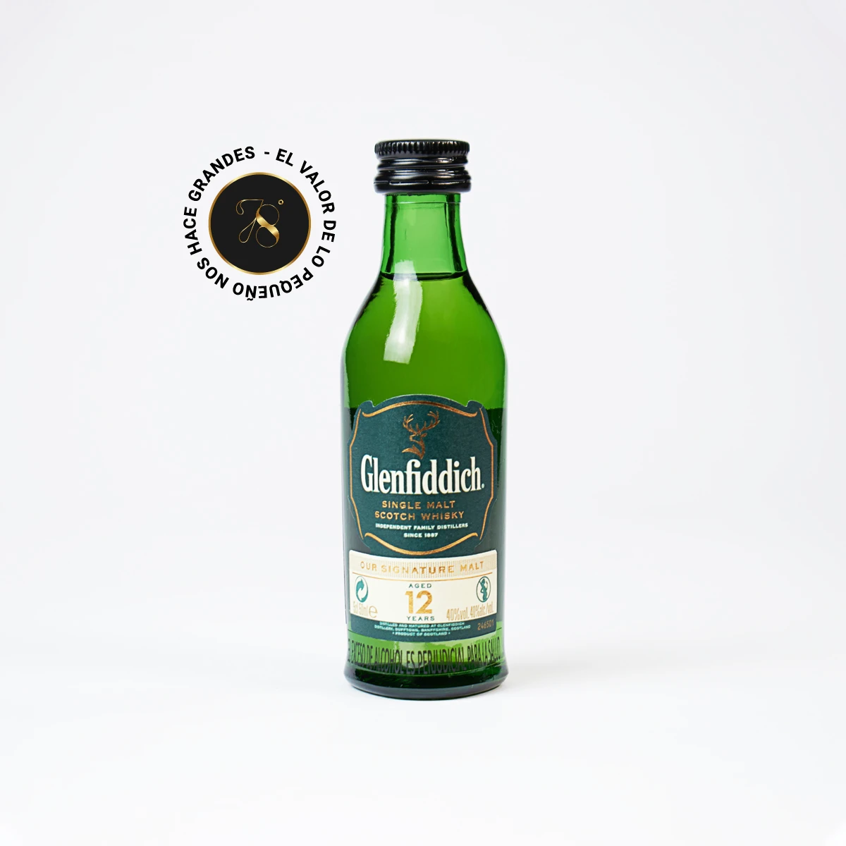 MB11 - Mini Botella - Botellita de licor de Whisky Glenfiddich 12 años más caja de regalo premium e invitación o fotografía personalizada. Ideal para eventos, recuerdos, bodas o regalos corporativos.