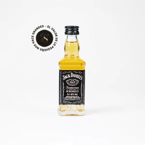 MB15 - Mini Botella - Botellita de licor de Whisky Jack Daniels más caja de regalo premium e invitación o fotografía personalizada. Ideal para eventos, recuerdos, bodas o regalos corporativos.