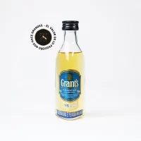MB16 - Mini Botella - Botellita de licor de Whisky Grants Azul más caja de regalo premium e invitación o fotografía personalizada. Ideal para eventos, recuerdos, bodas o regalos corporativos.