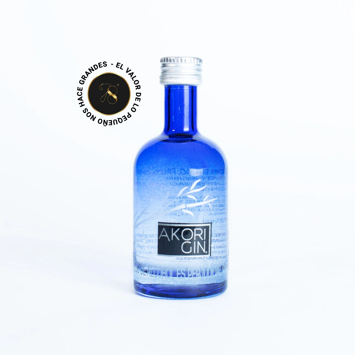 MB024 - Mini Botella - Botellita de licor de de Ginebra Akori Gin más caja de regalo premium e invitación o fotografía personalizada. Ideal para eventos, recuerdos, bodas o regalos corporativos.