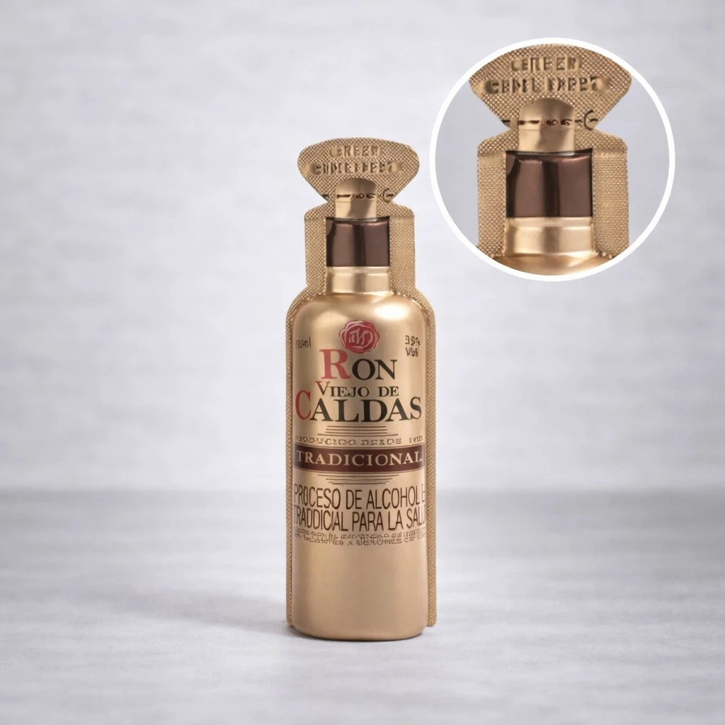 Shot de Ron Viejo de Caldas 50mL - Miniatura Original - Mini botella de Ron Viejo de Caldas - 78 Grados Deluxe