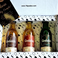 78 Grados Deluxe – Caja con 3 mini botellas de Glenfiddich 12 años, 15 años y 18 años – Regalos con mini botellas de licores – Regalos corporativos.