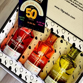 78 Grados Deluxe - Caja con 3 mini botellas de Ginebra Whitley - Regalos con mini botellas de licores - Regalos corporativos.