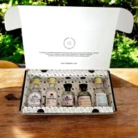 Caja de regalo con mini botellas de Tequila de Agave más tarjeta impresa personalizada. El regalo perfecto para ese jefe, compañero de trabajo, proveedor, cliente, pareja o amigo. Ideal para eventos o regalos corporativos, invitaciones para bodas, cumpleaños y cualquier situación que merezca un toque de lujo. – 78 Grados Deluxe – Pack de tequilas de agave en minibotellitas.