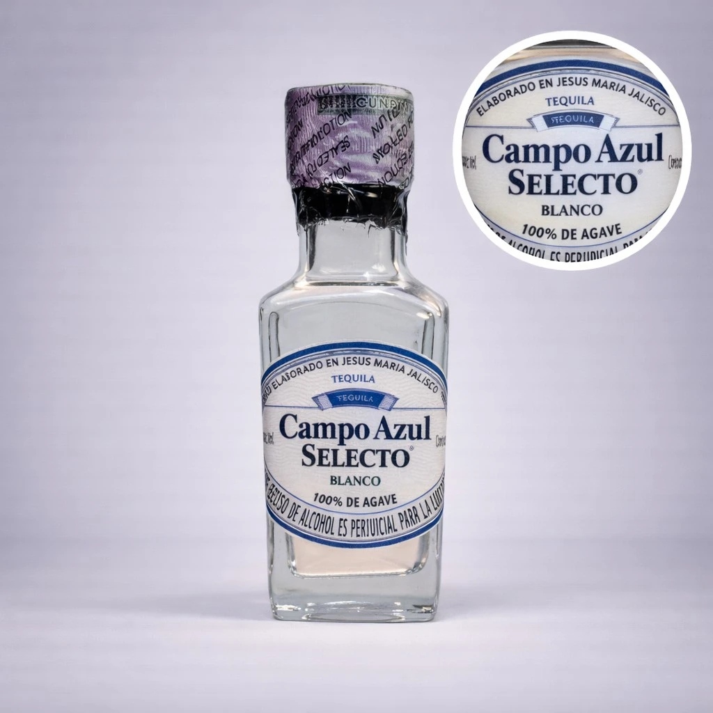 Mini Botella de Tequila Campo Azul Selecto Blanco 50mL - Miniatura Original - Mini Botellita de tequila - 78 Grados Deluxe