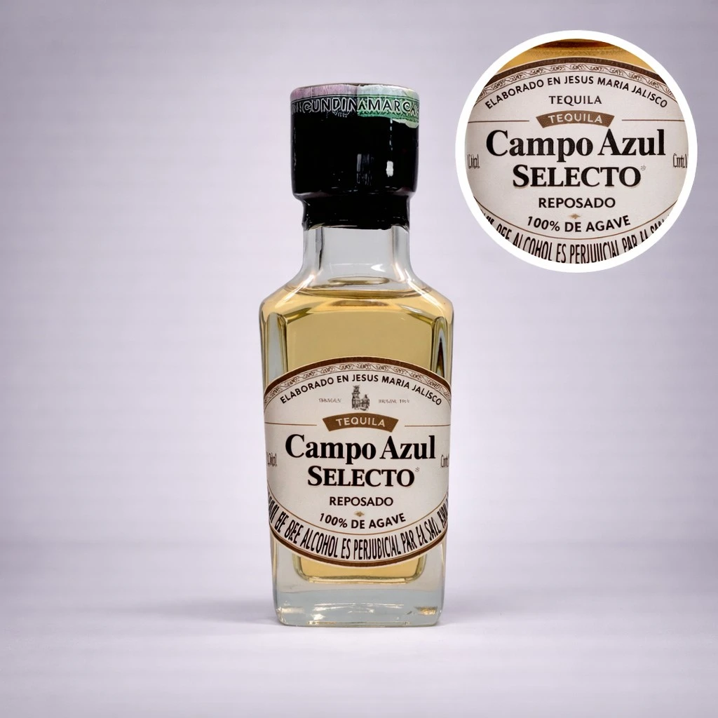 Mini Botella de Tequila Campo Azul Selecto Reposado 50mL - Miniatura Original - Mini Botellita de tequila - 78 Grados Deluxe