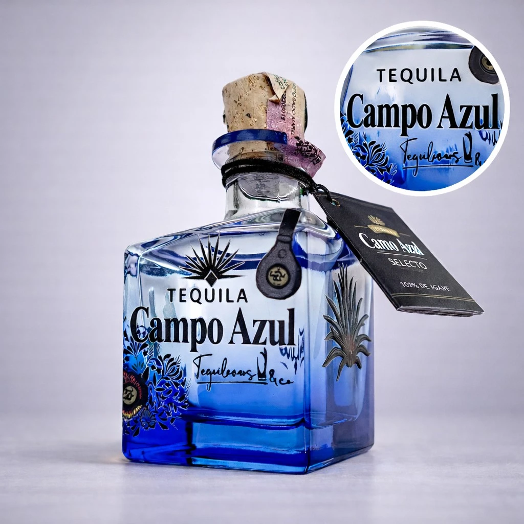 Mini Botella de Tequila Campo Azul Blanco de 50mL - Miniatura Original - Mini Botellita de tequila reposado - 78 Grados Deluxe