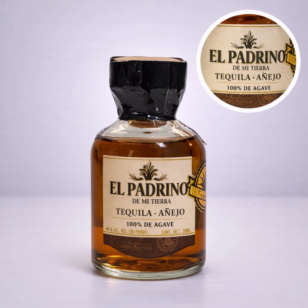 Mini Botella de Tequila El Padrino Añejo 50mL - Miniatura Original - Mini botella de tequila collecionable - 78 Grados Deluxe