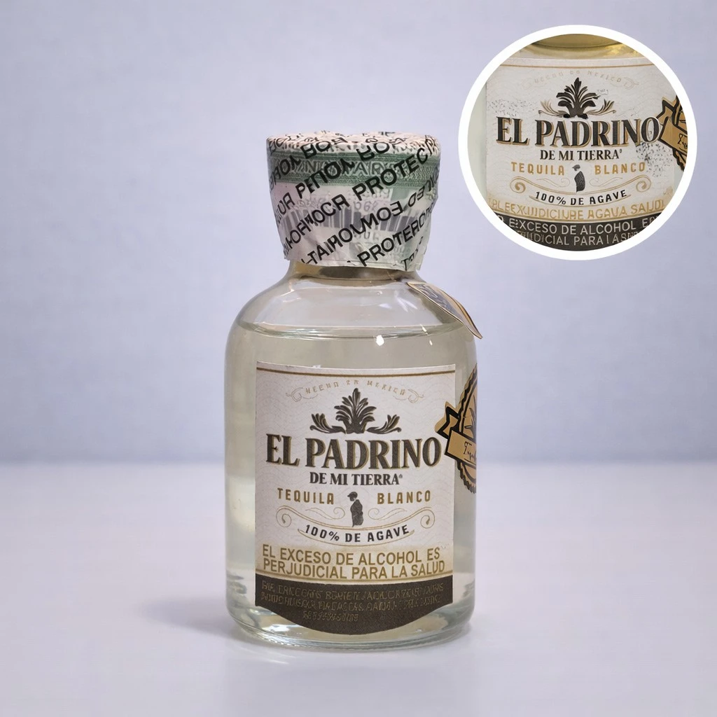 Mini Botella de Tequila El Padrino Blanco 50mL - Miniatura Original - Mini botella de tequila collecionable - 78 Grados Deluxe