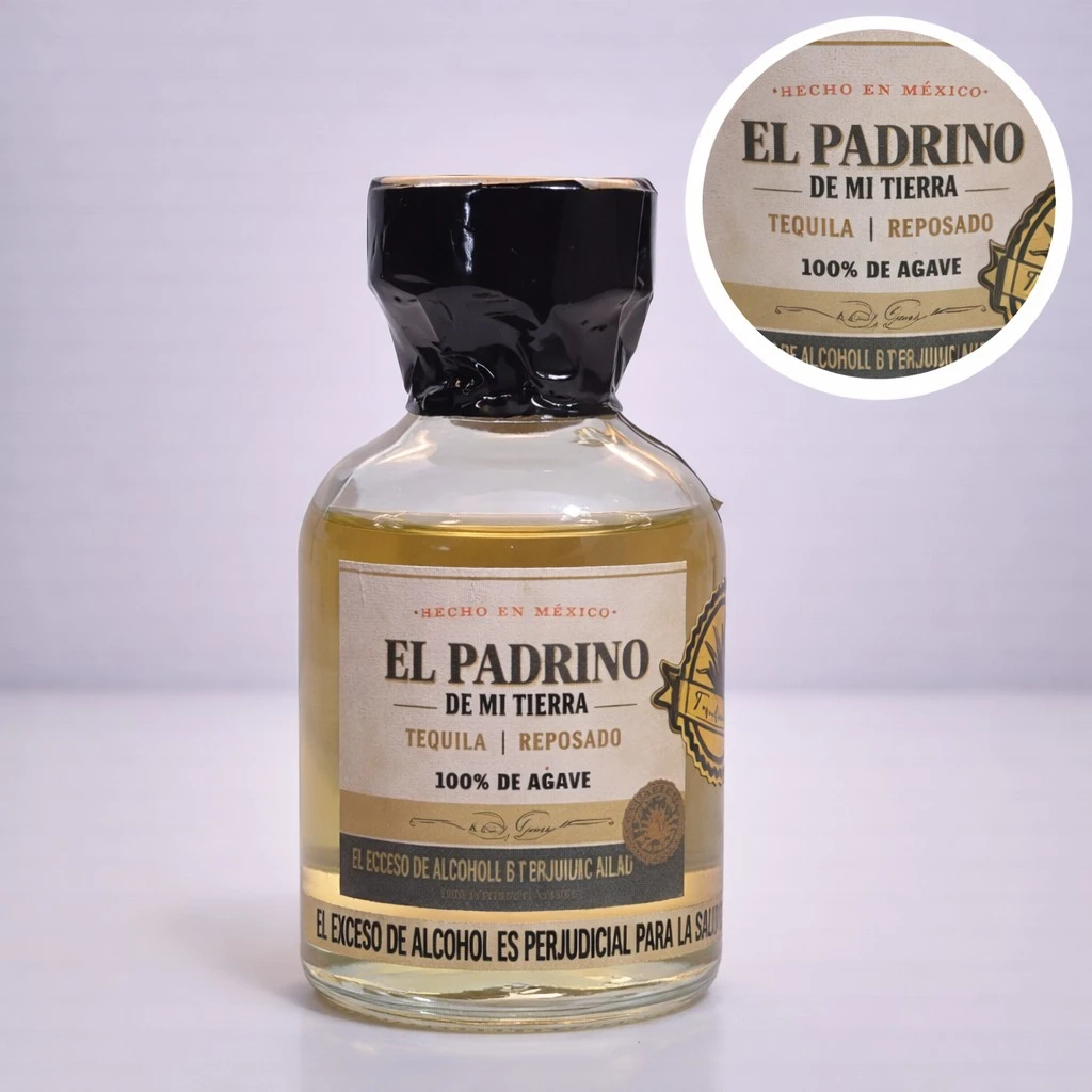 Mini Botella de Tequila El Padrino Reposado 50mL - Miniatura Original - Mini botella de tequila collecionable - 78 Grados Deluxe