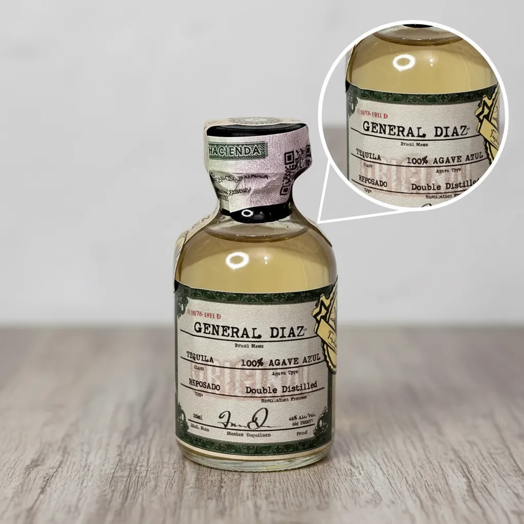 78 Grados Deluxe - Mini Botella Tequila General Diaz Reposado - Botellita de licor más caja premium y tarjeta impresa. Mini botellita Tequila General Diaz