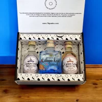 78 Grados Deluxe – Pack con mini botellas de tequila Campo Azul Selecto x3 unidades – Incluye:  Tequila Campo Azul Selecto Añejo, Blanco de Agave y Reposado más (1) tarjeta personalizada impresa. Ideal para eventos, bodas, cumpleaños o regalos corporativos.