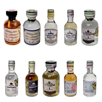 Mini botellas de Tequila Surtidas: Tequila Agavemio - Tequila El Padrino -  Tequila Campo Azul Selecto - Tequila Nock - Tequila General Diaz al por mayor - Pack de 6 y 10 unidades.  50 (mL / cu). NO INCLUYE CAJA NI EMPAQUE.