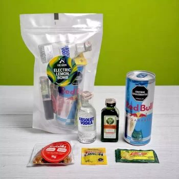 Electric Leemon Bomb - Kit de Coctel con Absolut Vodka (50mL) y Jagermeister (50mL) , Cocteles con Vodka, Jagger y Red Bull, Kits de coctelería en casa.