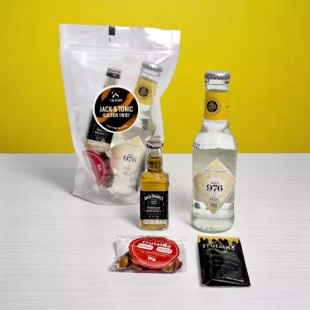 Jack & Tonic Golden Twist - Kit de Coctel con Jack Daniels (50 ml), Cocteles con Whisky, Agua tonica y miel, Whisky en Coctel, Kits de coctelería en casa,