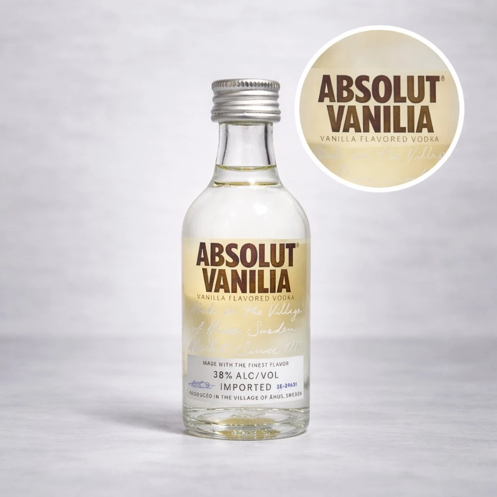 Mini Botella de Absolut Vodka Vainilla de 50mL - Miniatura Original - Mini Botellita de vodka con sabor a Vainilla - 78 Grados Deluxe