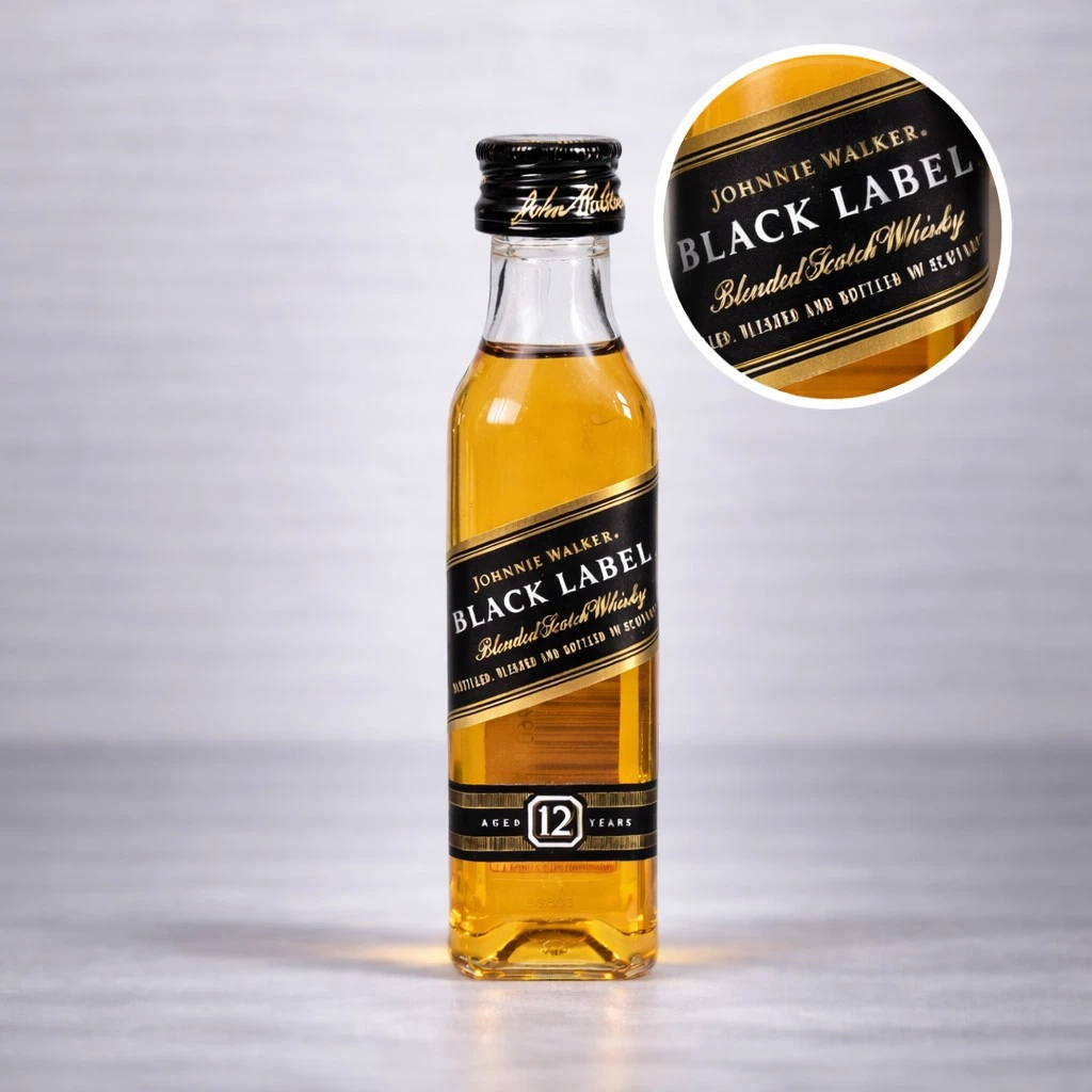 Mini Botella de Whisky Black Label 50mL - Miniatura Original - Mini Botellita de whisky jhony walker - 78 Grados Deluxe