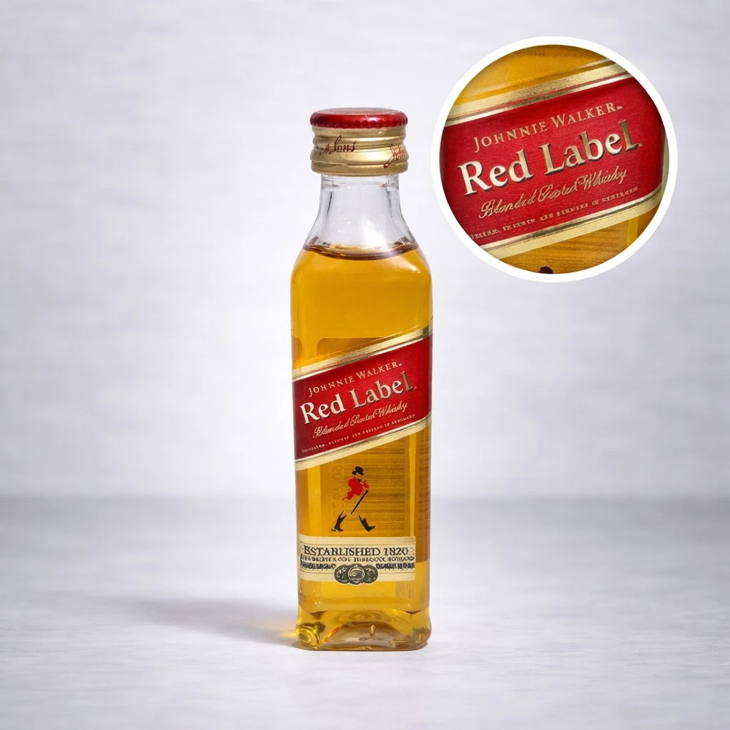 Mini Botella de Whisky Red Label 50mL - Miniatura Original - Mini Botellita de whisky jhony walker - 78 Grados Deluxe