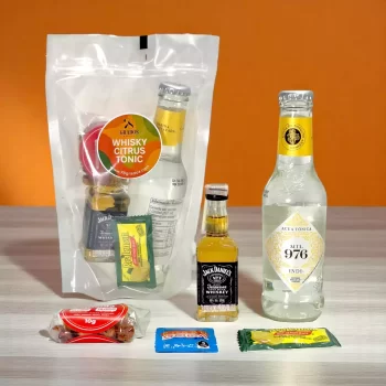 Whisky Citrus Tonic - Kit de Coctel con Jack Daniels (50mL) , Cocteles con soda de naranja, Whisky Tonic coctel, Kits de coctelería con whisky para preparar