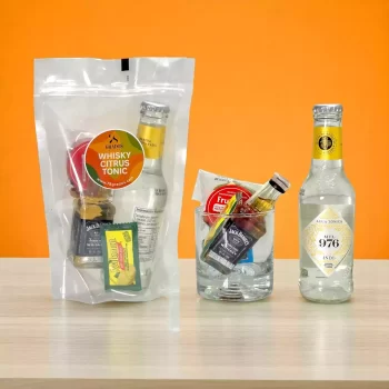 Whisky Citrus Tonic - Kit de Coctel con Jack Daniels (50mL) , Cocteles con soda de naranja, Whisky Tonic coctel, Kits de coctelería con whisky para preparar