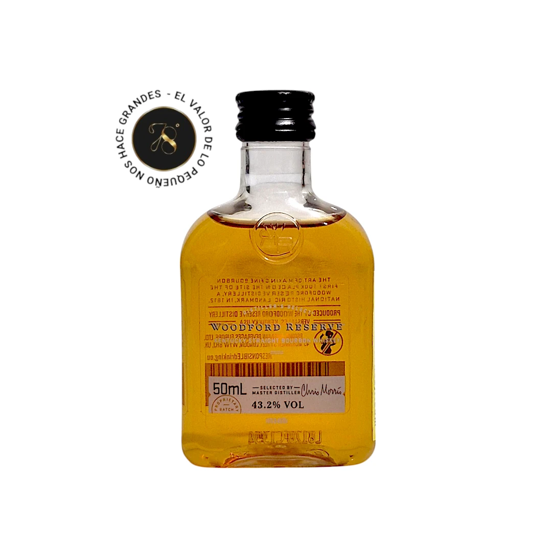 Mini botella Whisky Woodford Reserve Bourbon 50mL - Mini botellita de Whisky Woodford Reserve Bourbon - 78 Grados Deluxe
