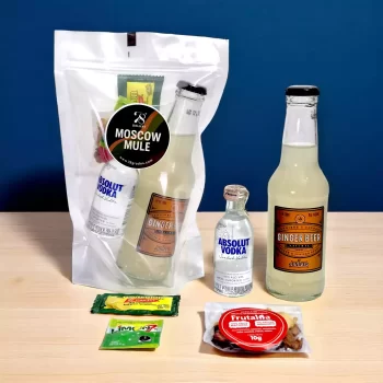 Moscow Mule - Kit de Coctel con Absolut Vodka (50mL) , Coctel con ginger beer y limón, moscow mule premium, regalo con vodka absolut, coctel para preparar.