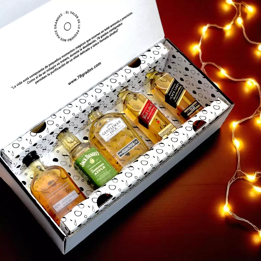 Caja con Mini Botellas de Whisky Importado | Regalo Premium con Marcas Icónicas