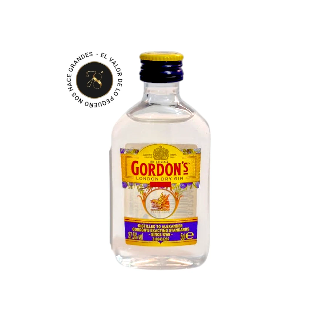 Mini Botella Ginebra Gordons 50mL - Botellita de licor en miniatura más caja premium y tarjeta impresa - Licor original - 78 Grados Deluxe - Mini Botellas Colombia