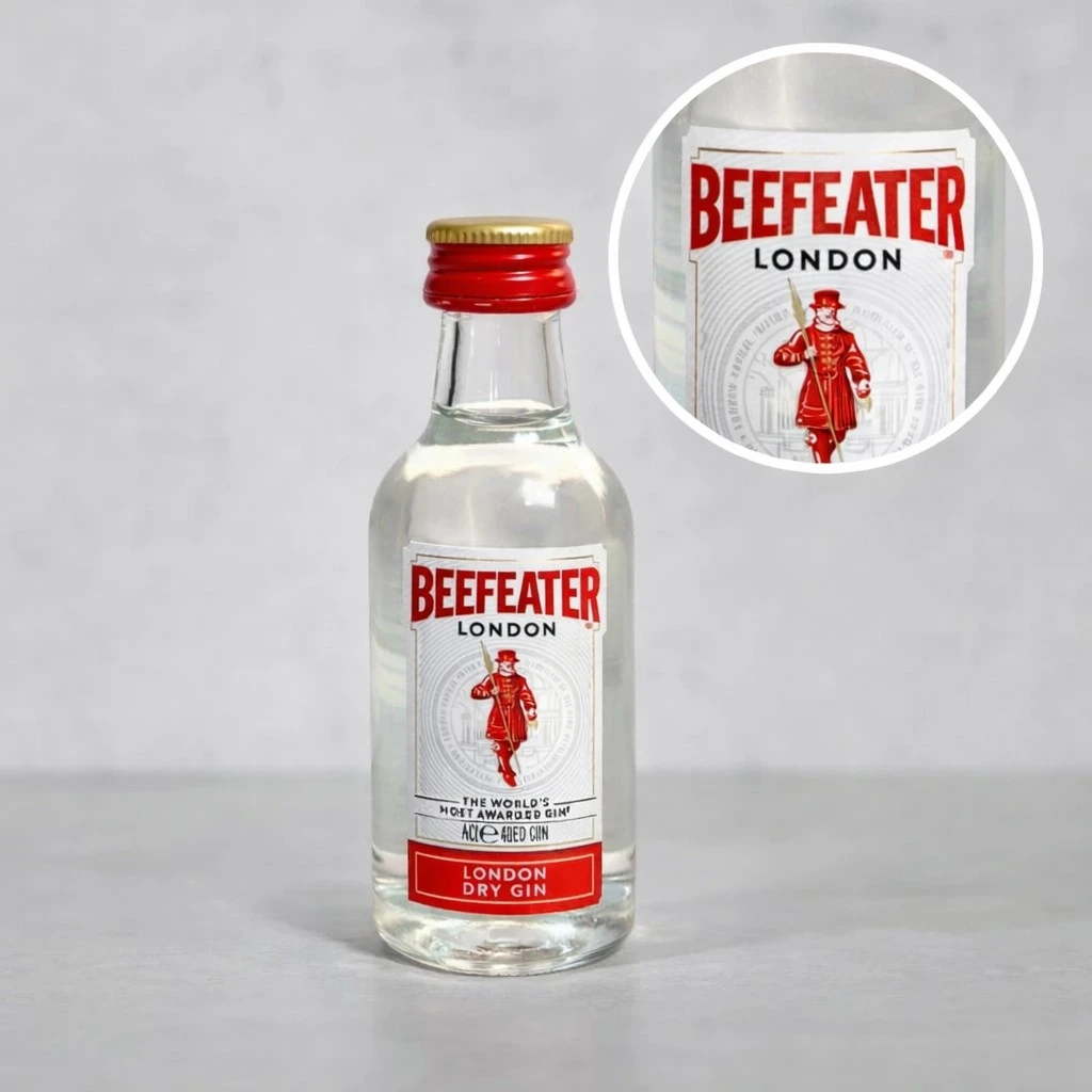 Mini Botella de Ginebra Beefeater 50mL - Miniatura Original - Mini Botellita coleccionable de ginebra - 78 Grados Deluxe