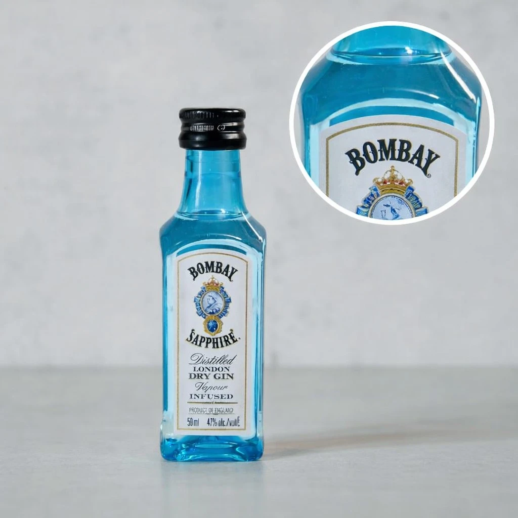 Mini Botella de Ginebra Bombay Sapphire 50mL - Miniatura Original - Mini Botellita de ginebra - 78 Grados Deluxe