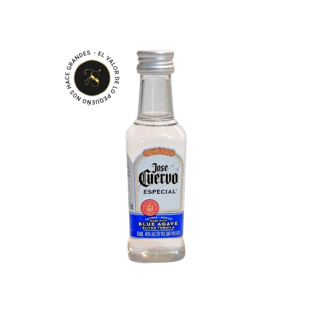 Mini Botella Tequila Jose Cuervo 50mL - Botellita de licor en miniatura más caja premium y tarjeta impresa - Licor original - 78 Grados Deluxe - Mini Botellas Colombia