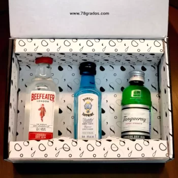 Estuche con Mini Botellas de Ginebras Premium Importadas | Beefeater, Bombay y Tanqueray - 78 Grados Deluxe