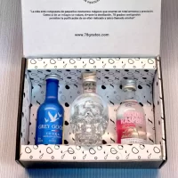 Descubre el estuche premium con mini botellas de vodka Crystal Head, Grey Goose y Absolut Raspberri. Regalo elegante y moderno para amantes del vodka – 78 Grados Deluxe