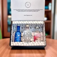 Descubre el estuche premium con mini botellas de vodka Crystal Head, Grey Goose y Absolut Raspberri. Regalo elegante y moderno para amantes del vodka – 78 Grados Deluxe