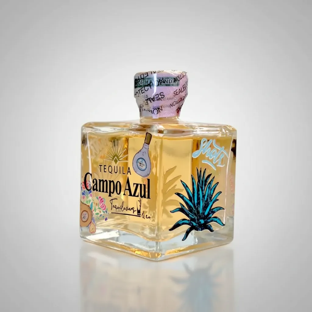 Mini Botella Tequila Campo Azul Selecto Reposado en versión de Mini Botella de 50 (mL) Tequila Premium reposado