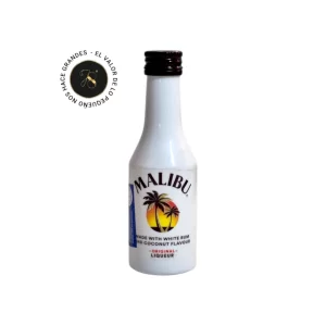 Mini Botella de Ron Malibu 50mL - Botellita de licor en miniatura más caja premium y tarjeta impresa - Licor original. Miniatura de Ron Malibu.