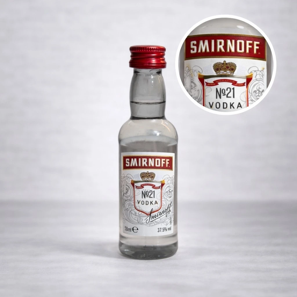 Mini Botella de Vodka Smirnoff 50mL - Miniatura Original - Mini Botellita de vodka - 78 Grados Deluxe