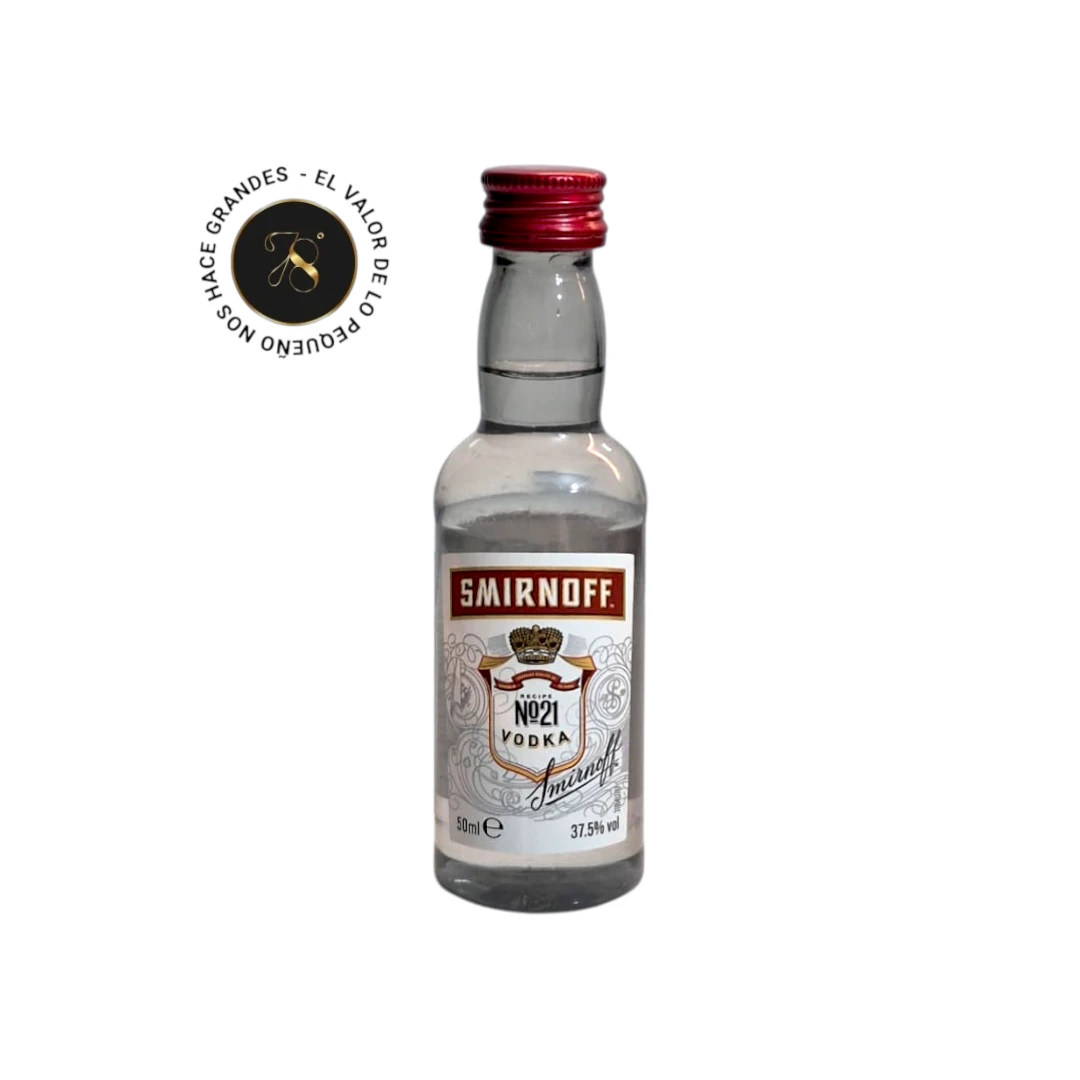 Mini Botella de Vodka Smirnoff 50mL - Botellita de licor en miniatura más caja premium y tarjeta impresa - Licor original. Miniatura de Smirnoff
