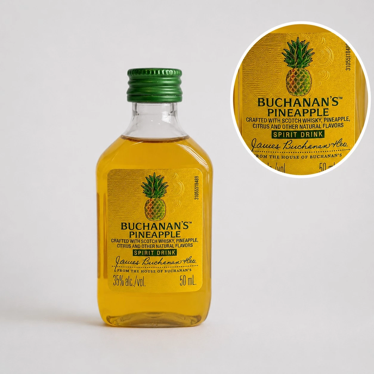 Compra la mini botella Buchanan's Pineapple 50 mL. Disfruta la combinación de whisky escocés con un refrescante toque de piña, ideal para regalar o coleccionar - Minibotella 100% original - Botellita mini Compra la mini botella Buchanan's Pineapple 50 mL. Disfruta la combinación de whisky escocés con un refrescante toque de piña, ideal para regalar o coleccionar - Minibotella 100% original - Botellita mini
