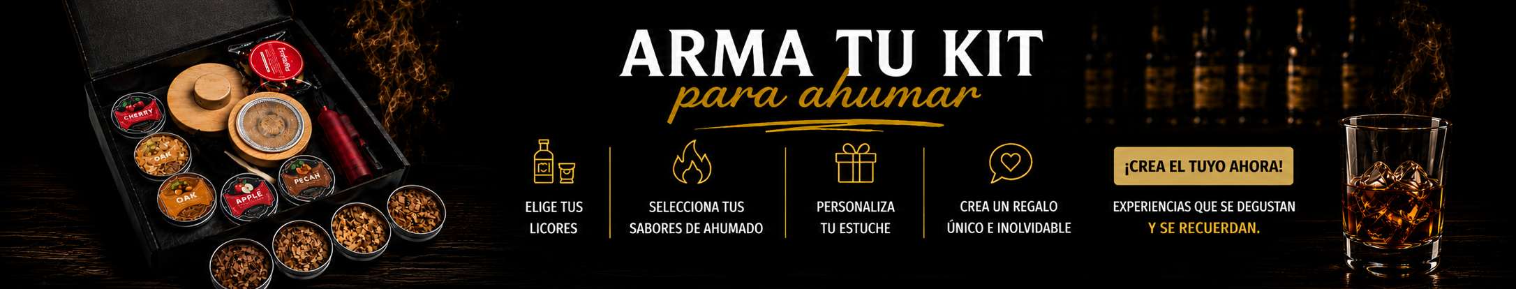 Arma tu kit para ahumar licores - ahumadores con soplete, astillas y mini botellas de licor