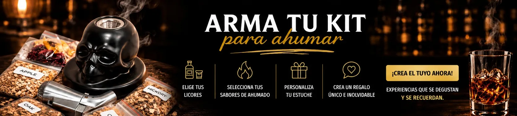 Arma tu kit para ahumar licores - ahumadores con soplete, astillas y mini botellas de licor